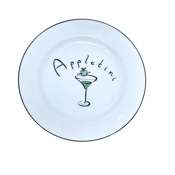 POTTERY BARN MARTINI DESIGN SET OF 4 WHITE COCKTAIL/APPETIZER CERAMIC PLATES - Picture 8 of 10